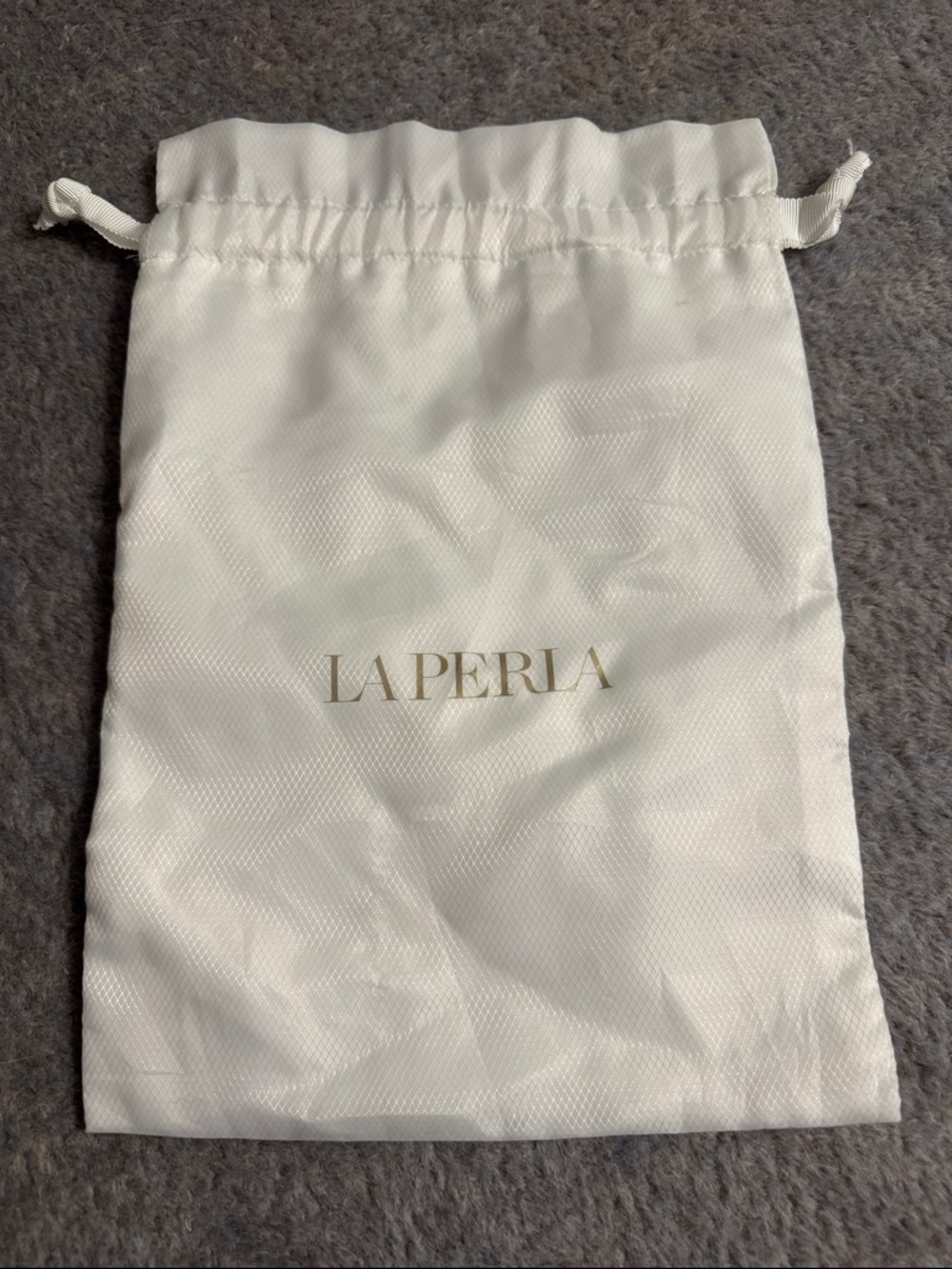 La Perla White Drawstring Pouch with Gold Logo